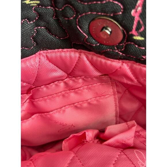 Donna Sharp Quilted Handbag Black Pink Flamingo All Over Print Tote Shoulder Bag - Picture 4 of 16